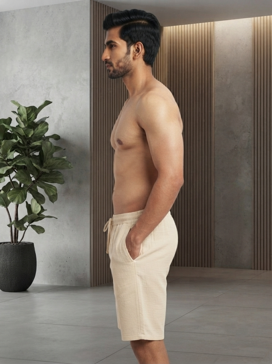 URBARO Men's Solid Beige Co-ord Shorts
