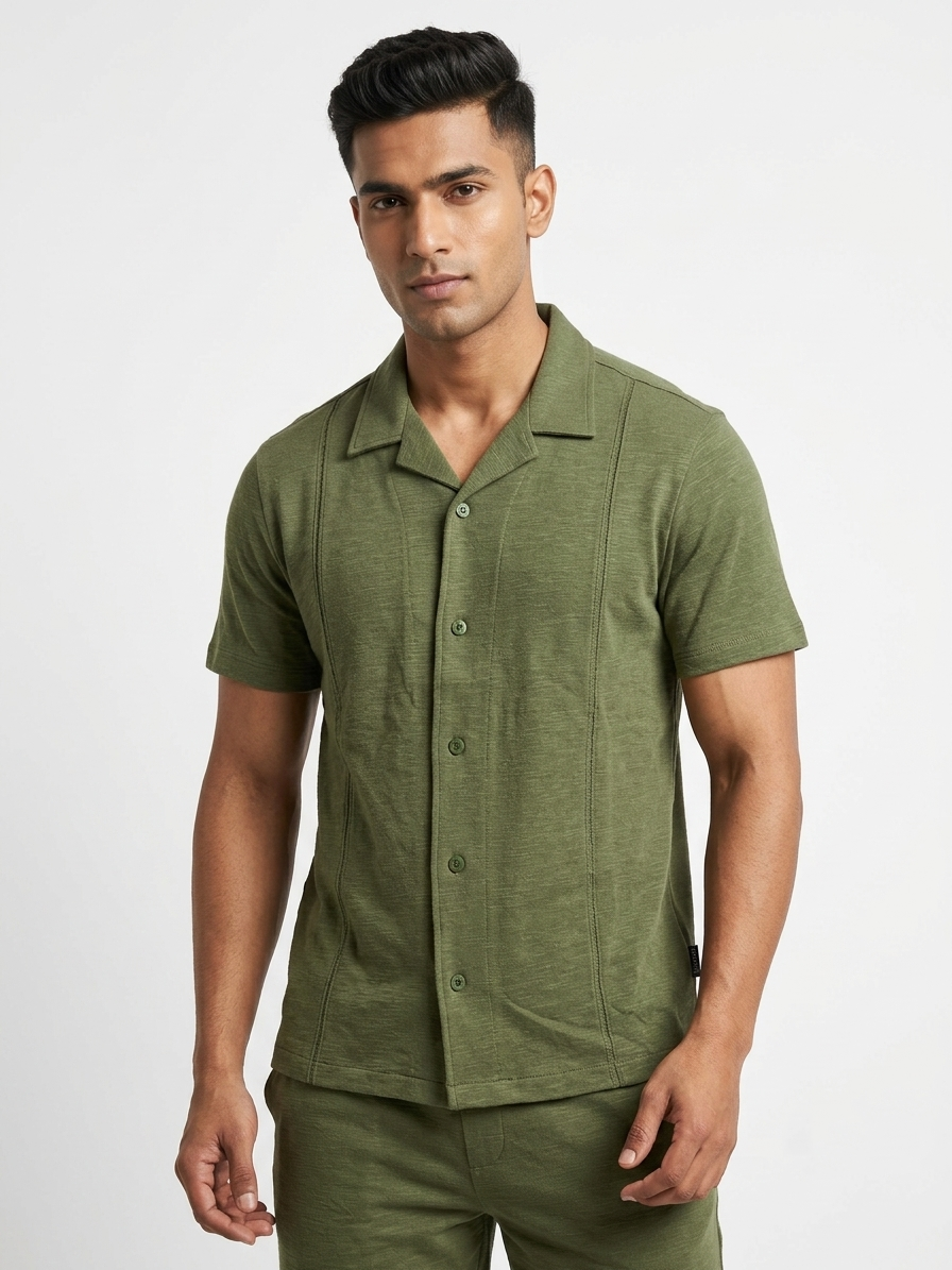 URBARO Men's Solid Olive Green Co-ord Set