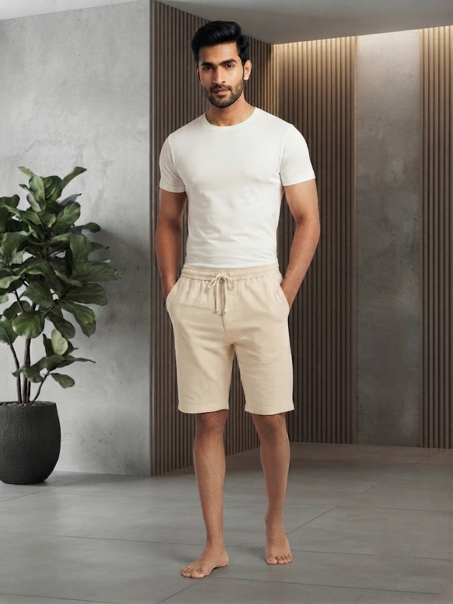 URBARO Men's Solid Beige Co-ord Shorts