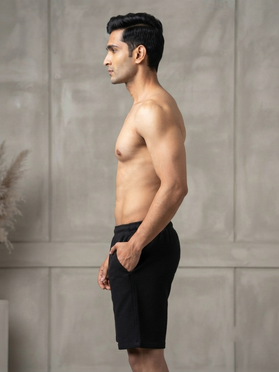 URBARO Men's Solid Black Co-ord Shorts