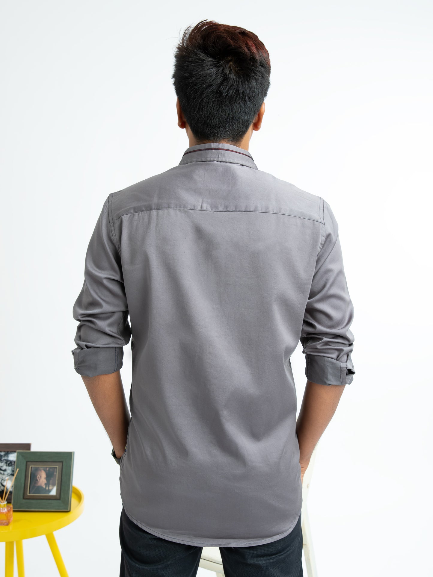 Grey 2-way stretch plain shirt