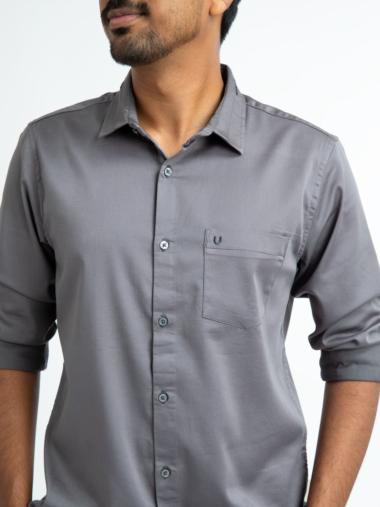 Grey 2-way stretch plain shirt