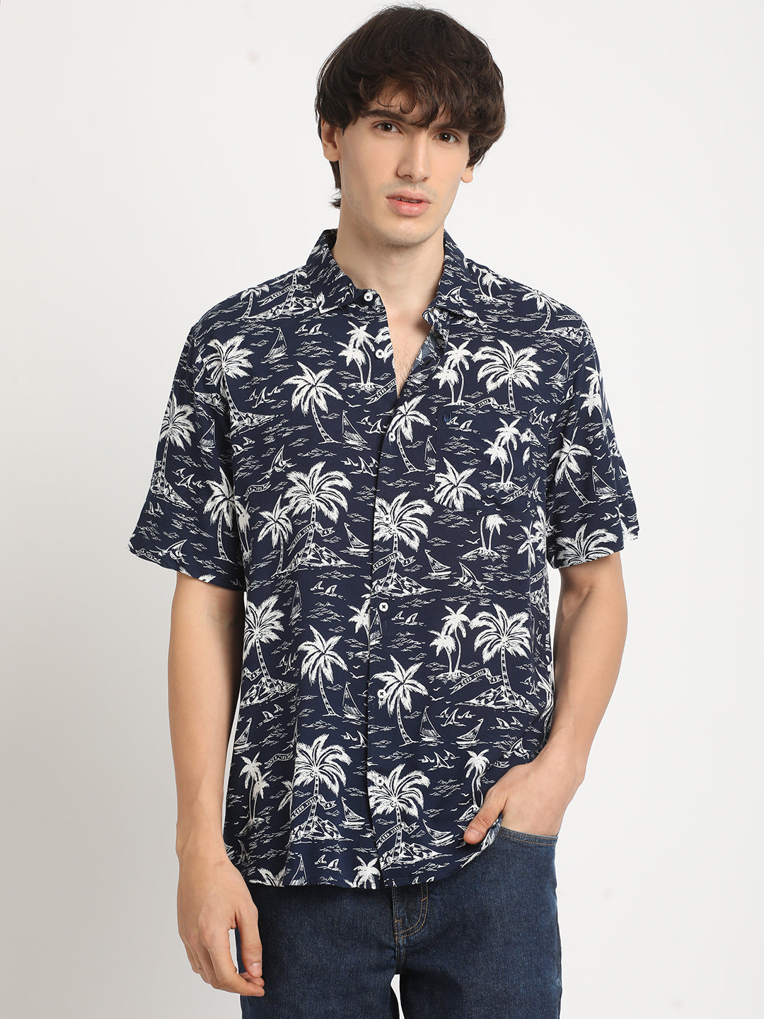 Navy Tropic Daze Sunset Shirt