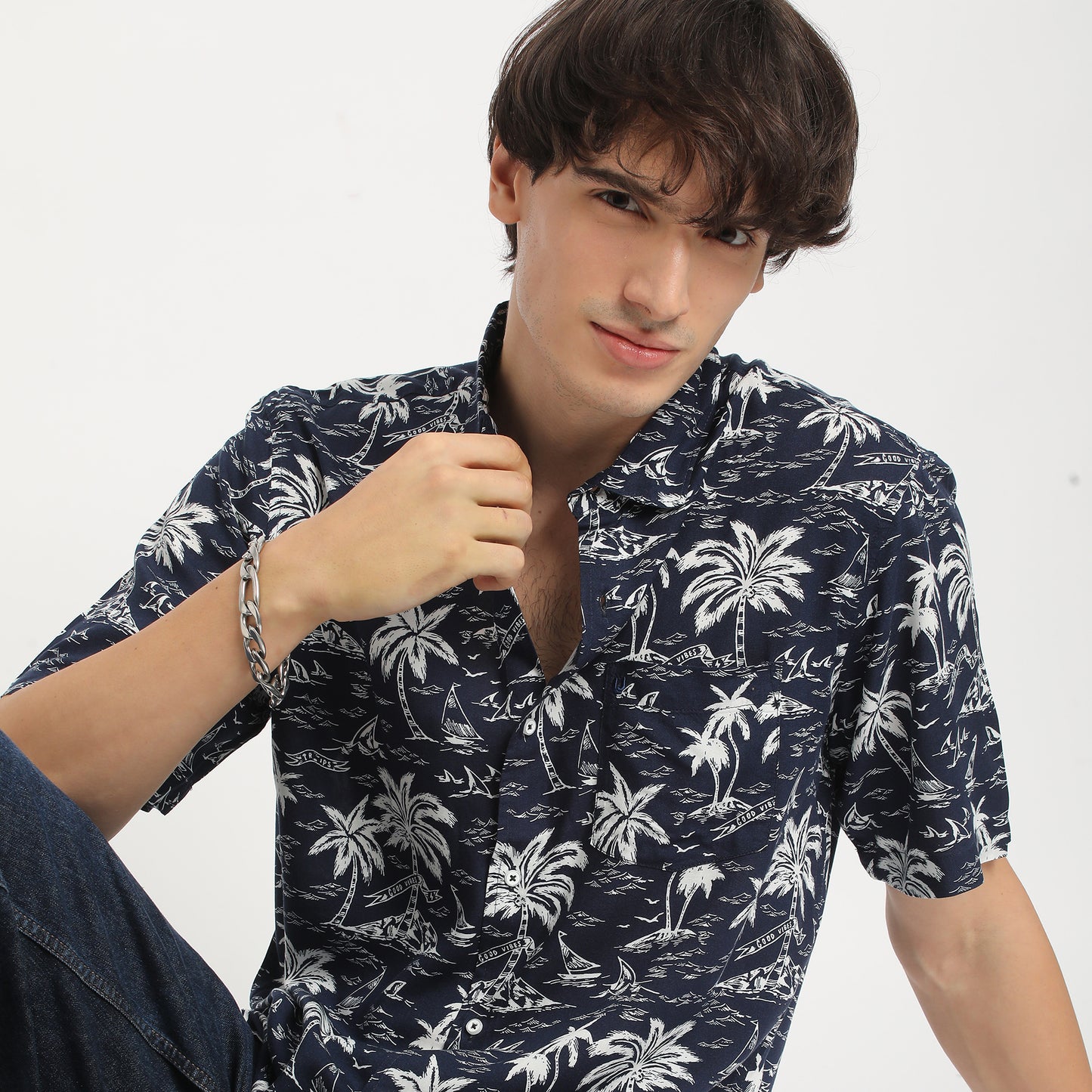 Navy Tropic Daze Sunset Shirt