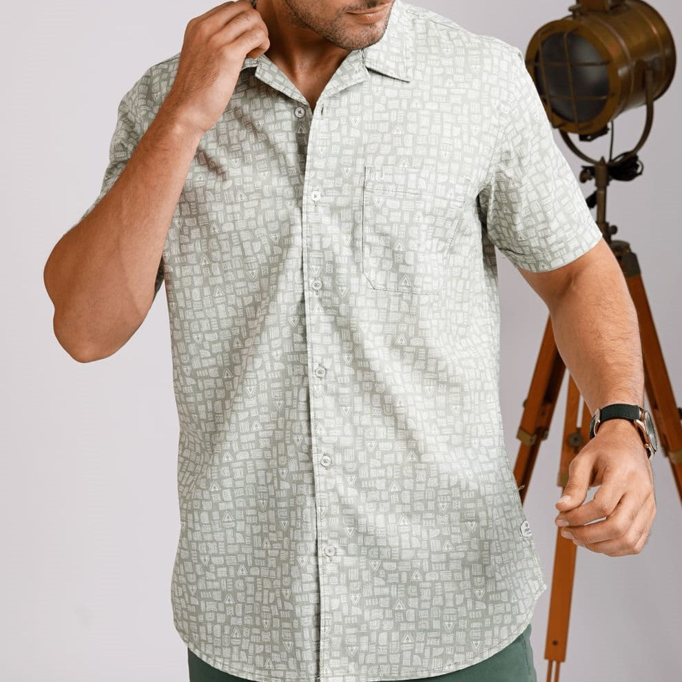 Tropical Green Short Sleeve Print Shirt