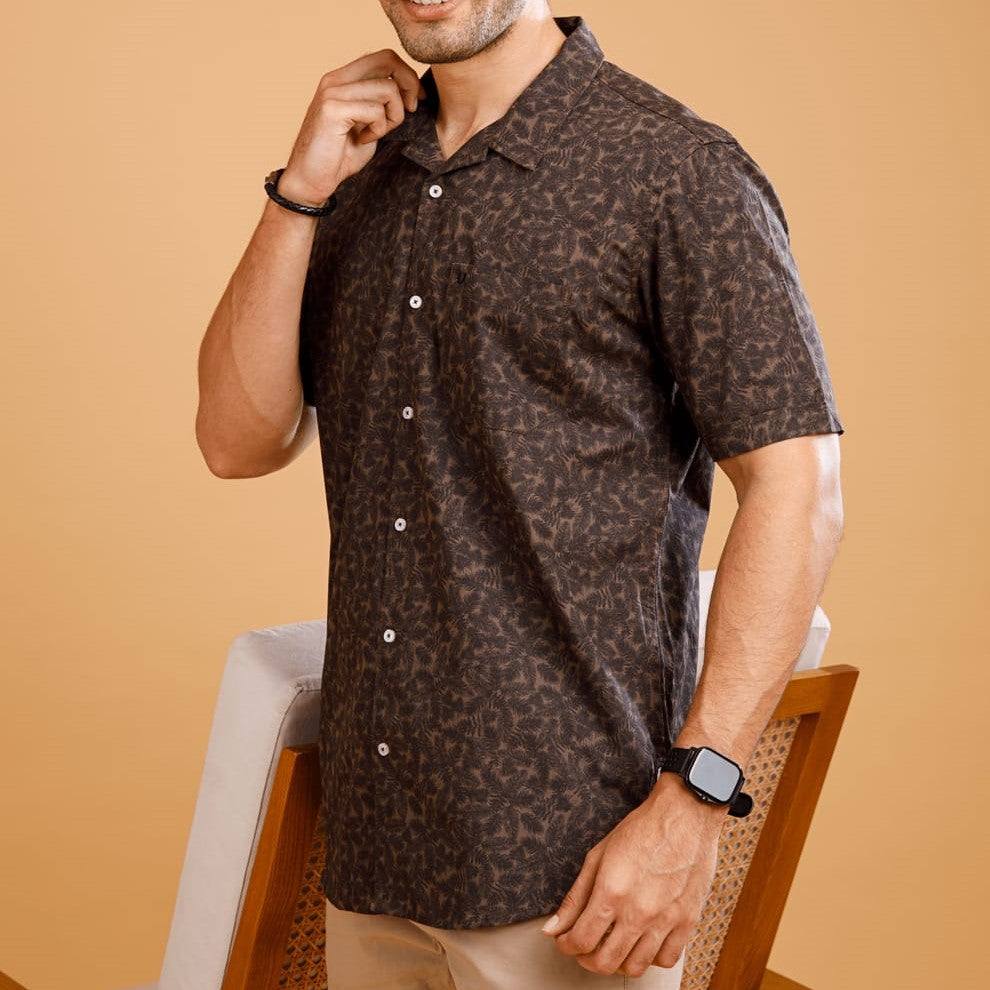 Tropical Olive Short Sleeve Print Shirt