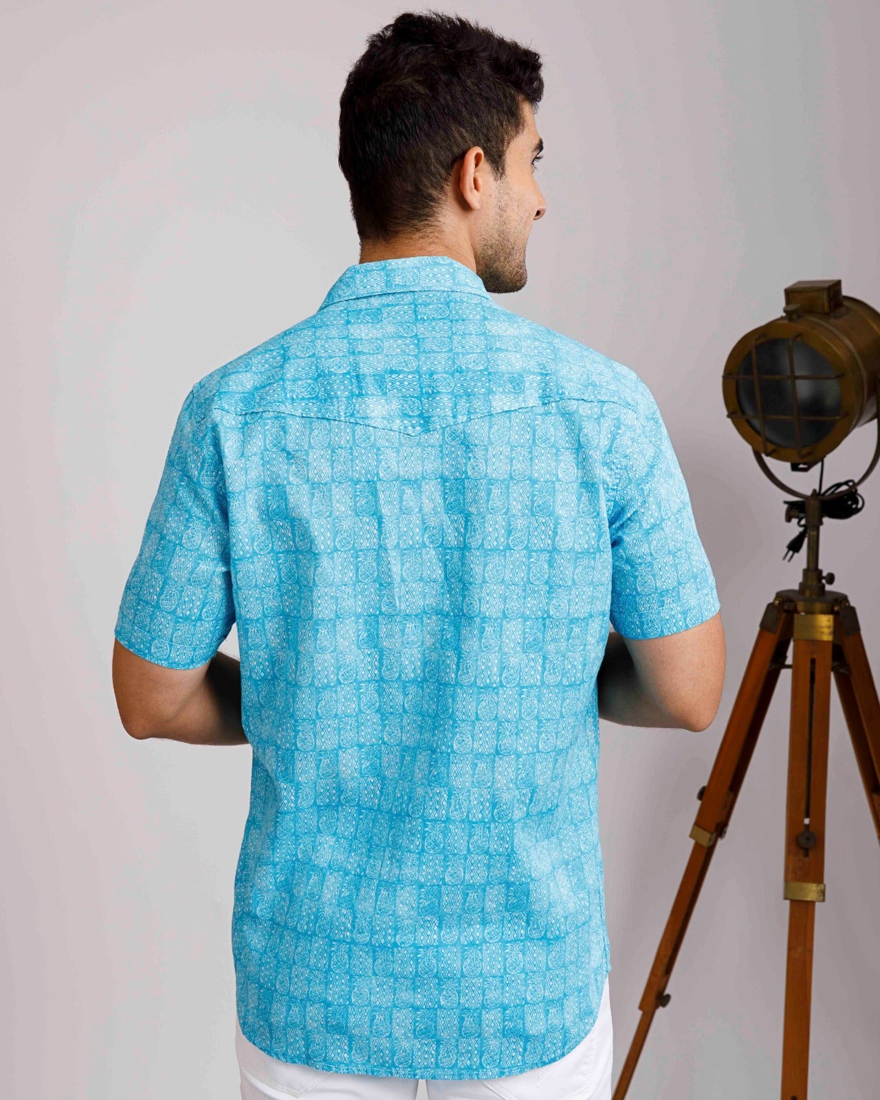 Tropical Linen Sky Blue Print Shirt