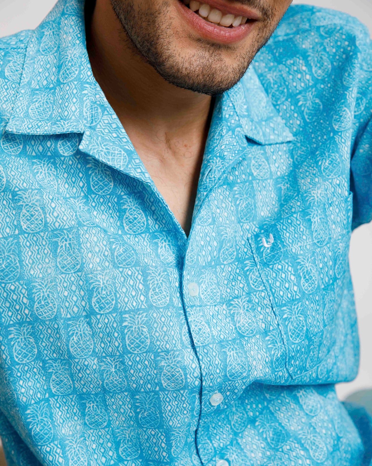 Tropical Linen Sky Blue Print Shirt