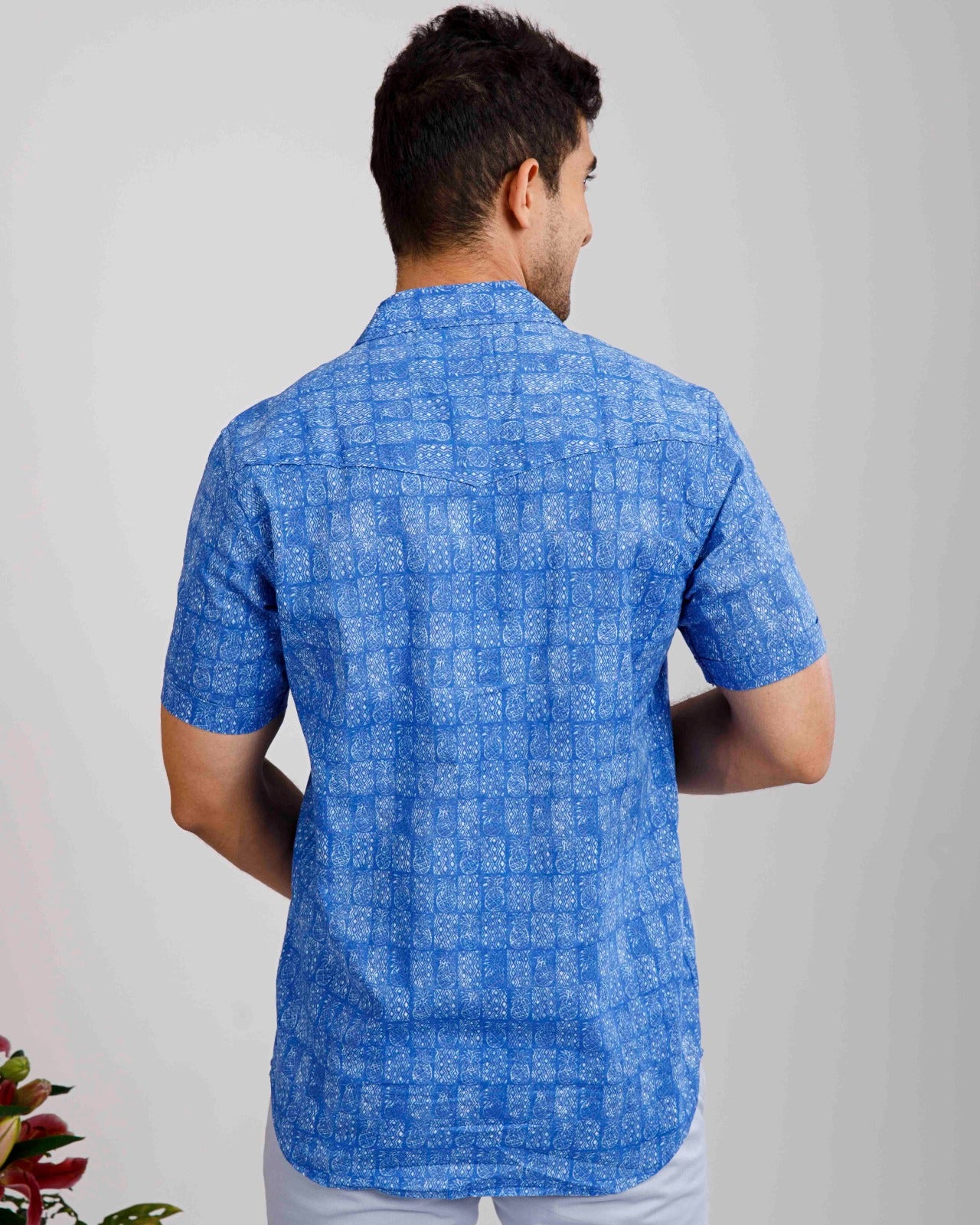 Tropical Linen Dark Blue Print Shirt