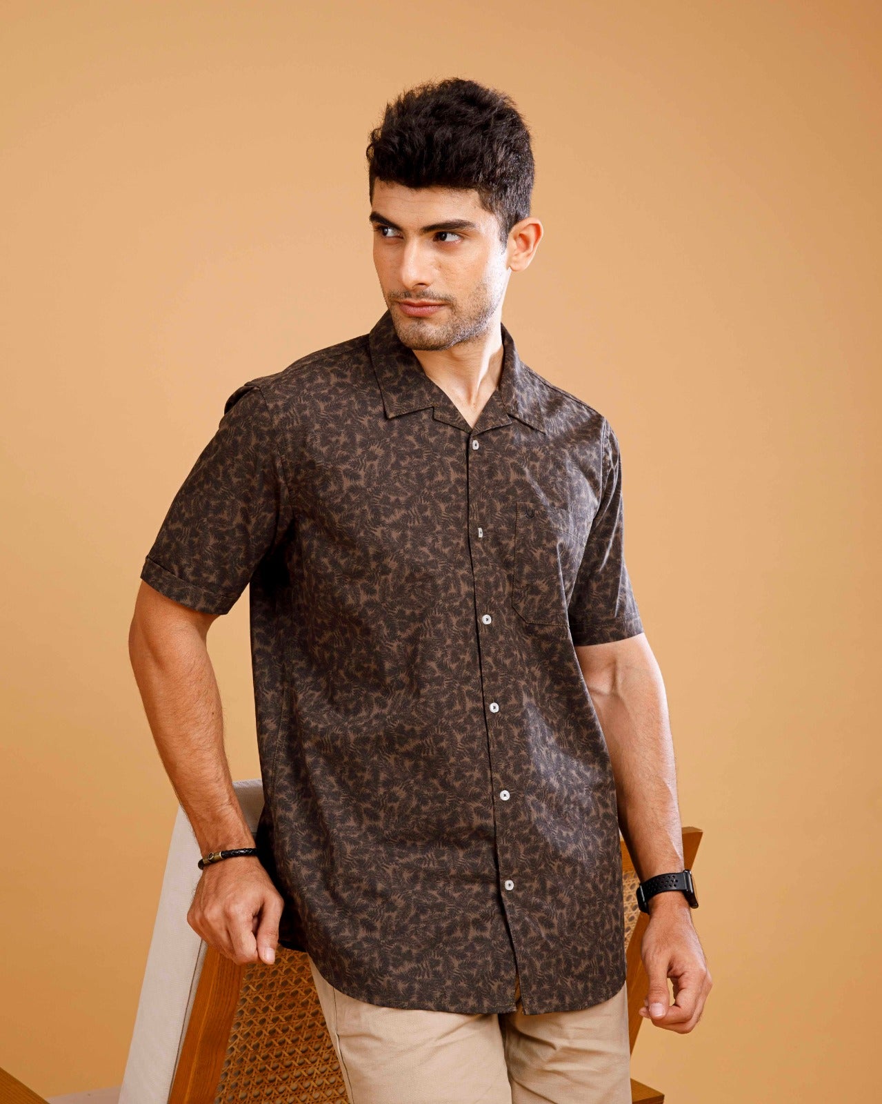 Tropical Olive Short Sleeve Print Shirt