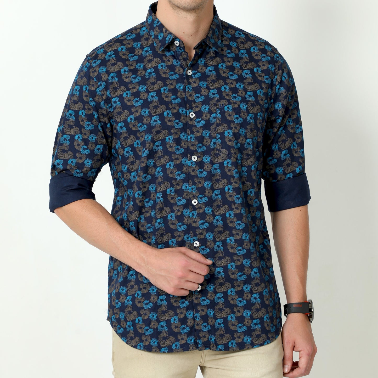 Urbaro Navy Full Sleeve Print Shirt