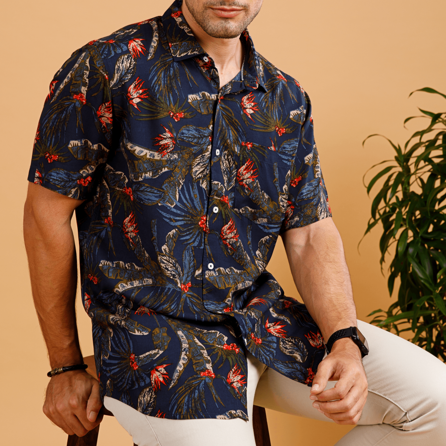 Tropical ECOVERO Navy Print Shirt