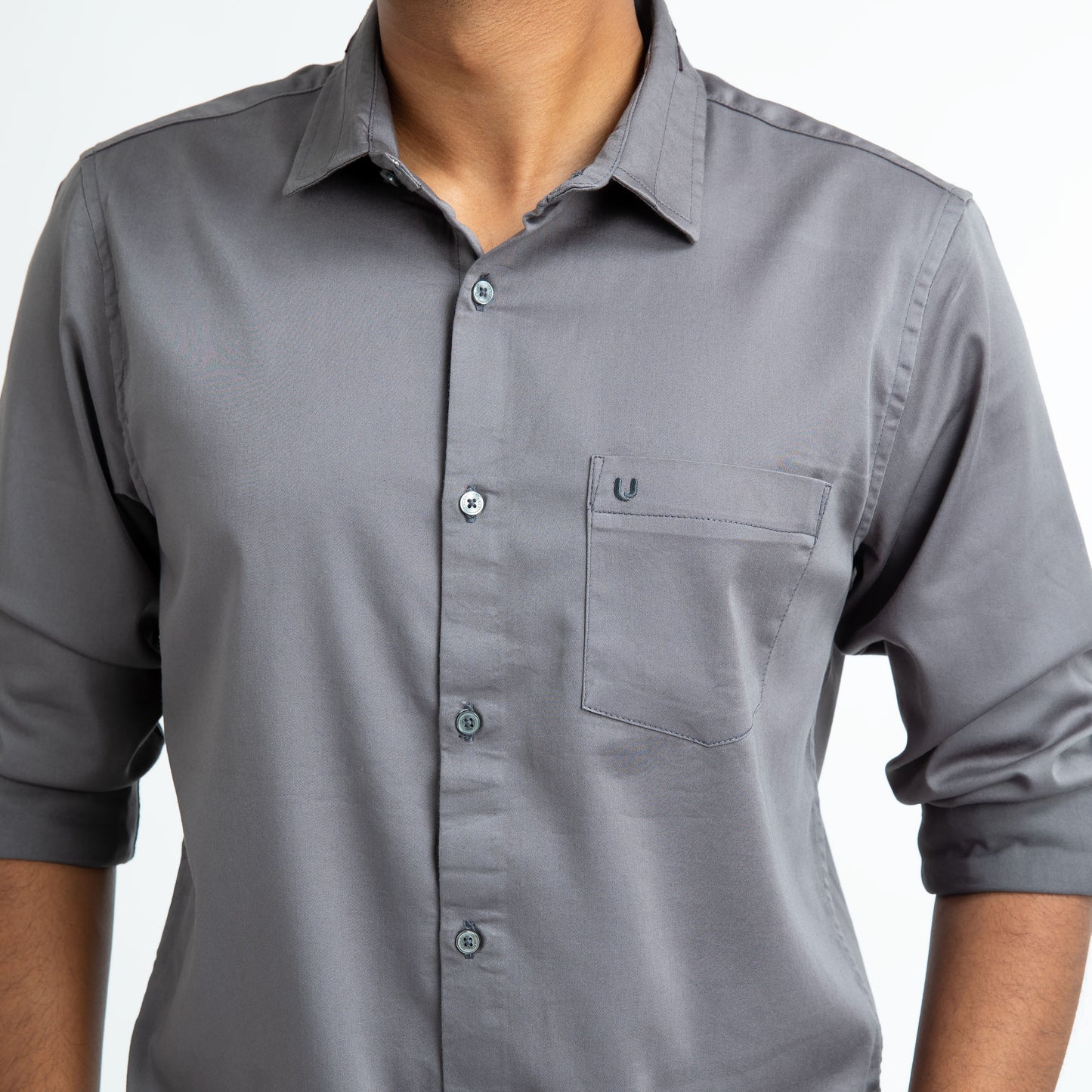 Grey 2-way stretch plain shirt