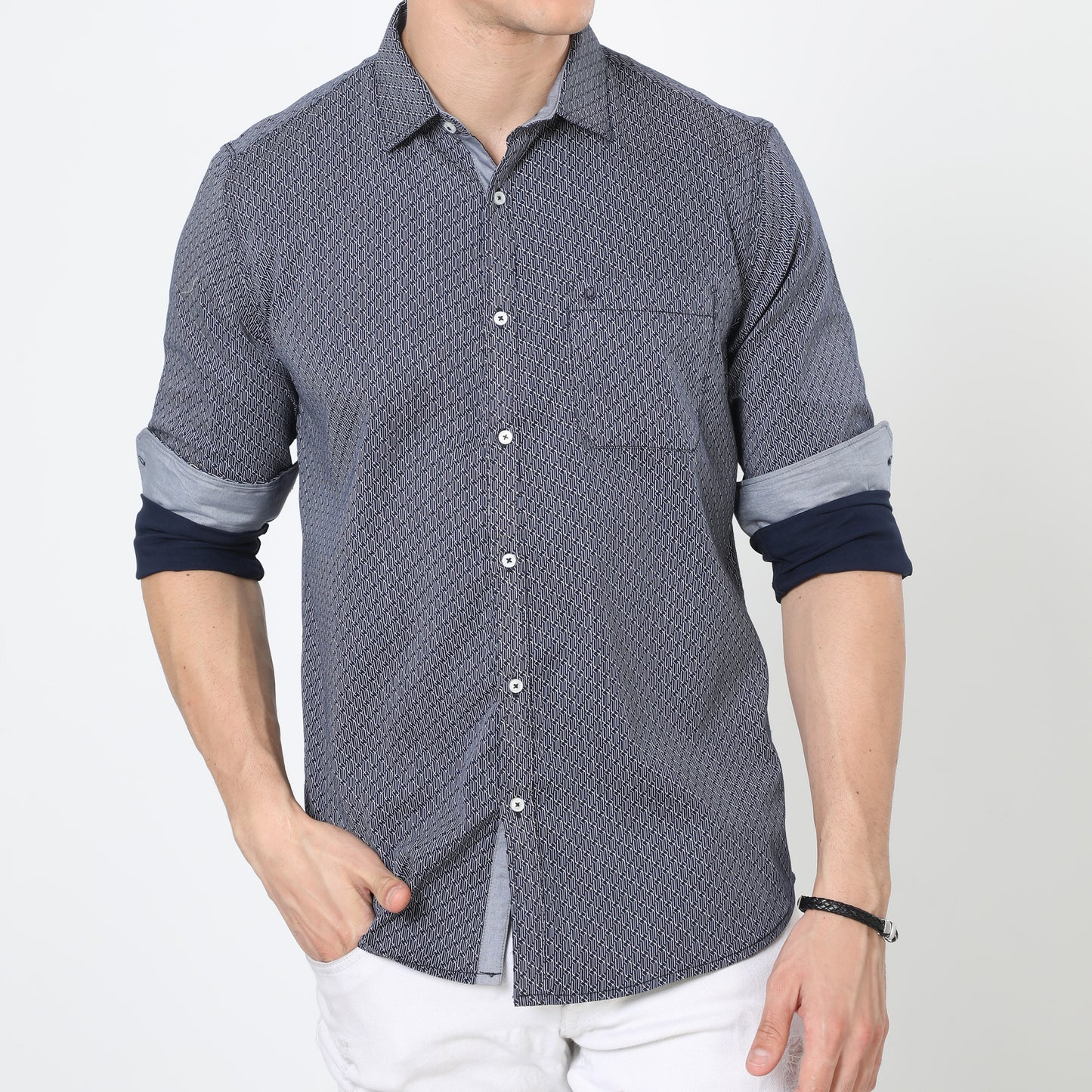 Navy Full Sleeve Print Shirt