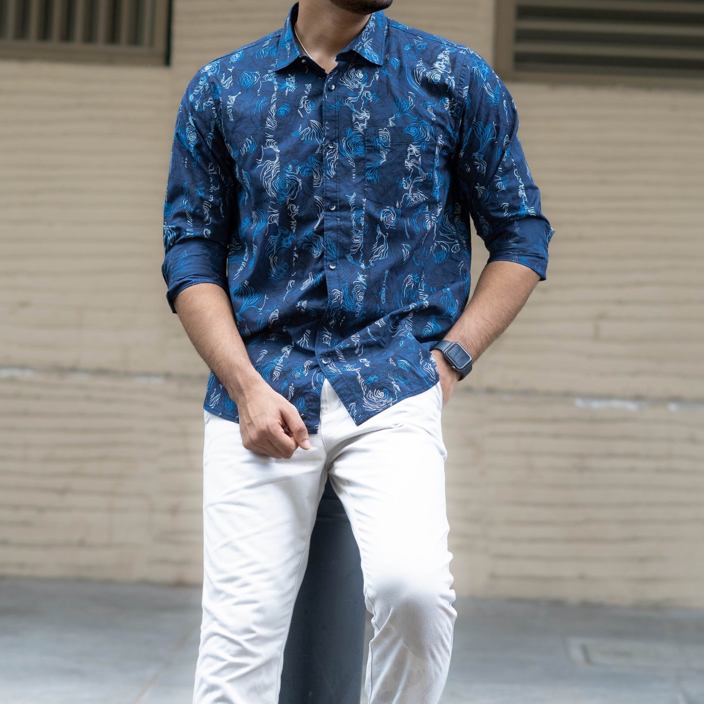 Midnight Blue Periwinkle Print Shirt