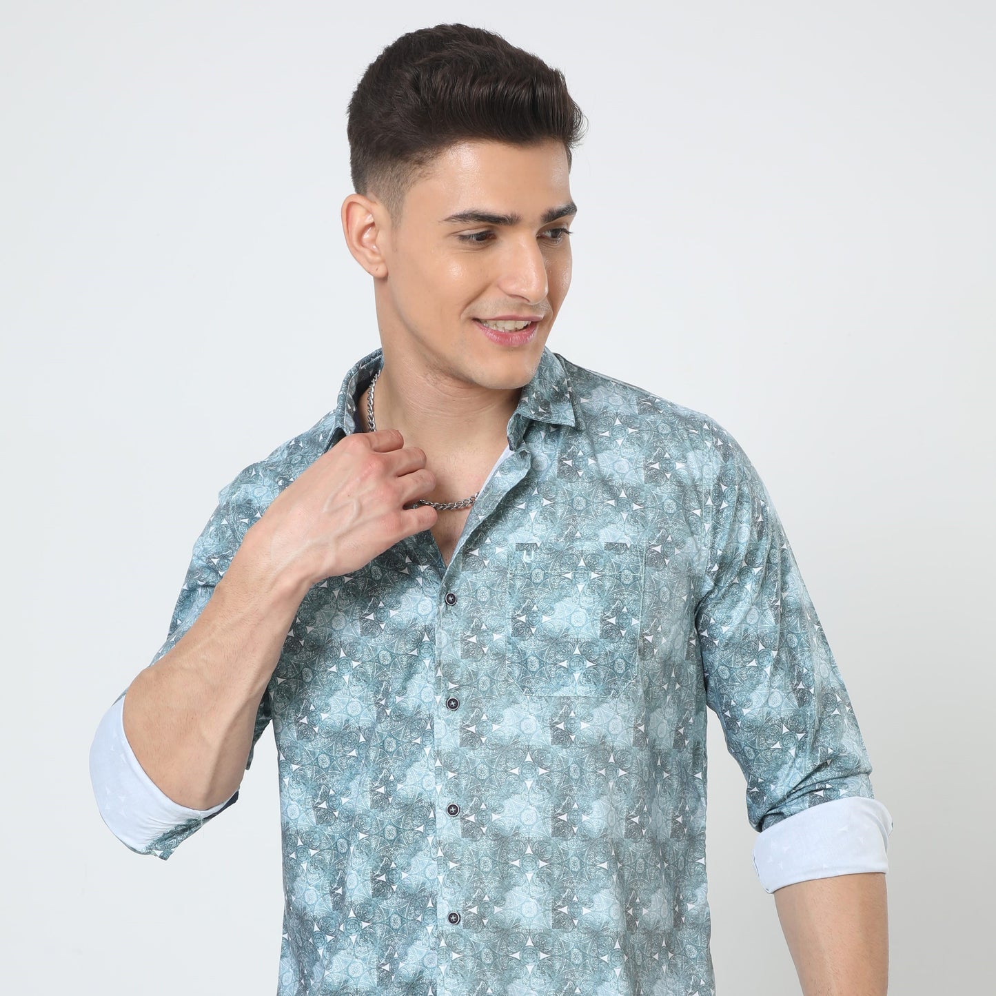 Green Full Sleeve Print Shirt