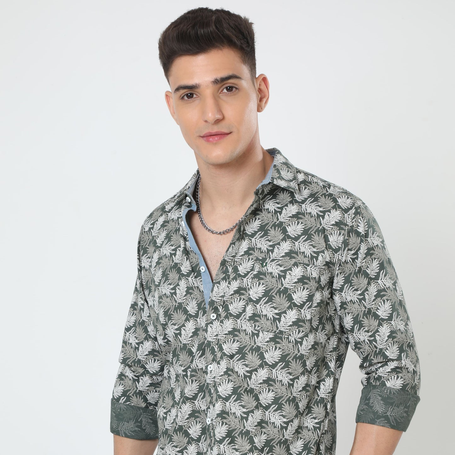 Olive Full Sleeve Print Shirt