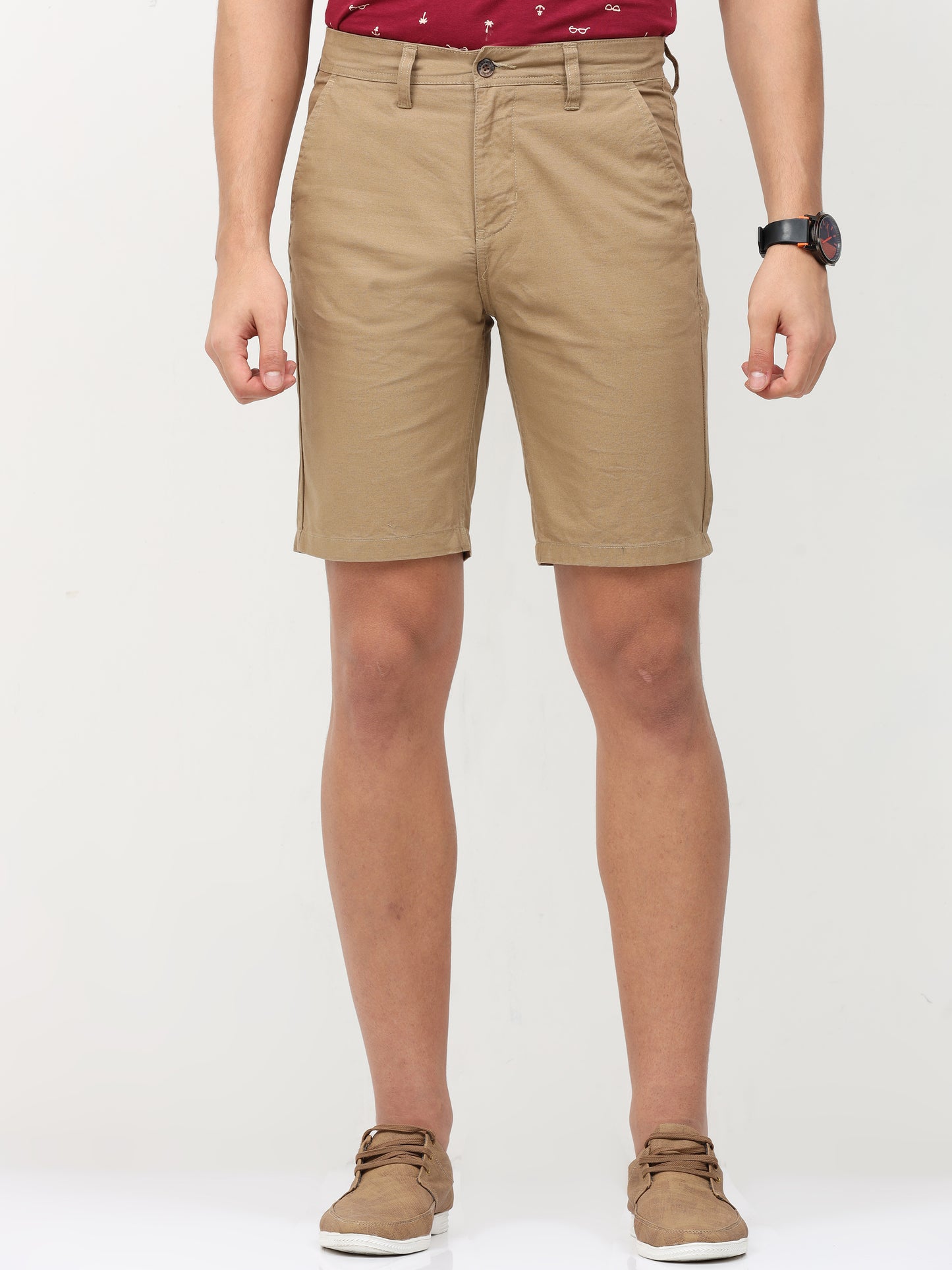 Khaki Flatfront Slim Shorts