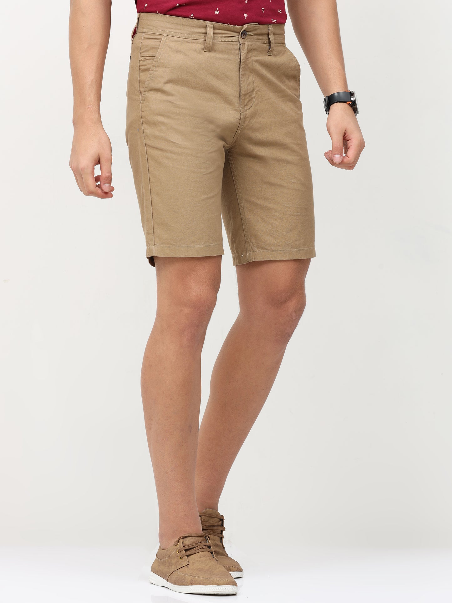 Khaki Flatfront Slim Shorts