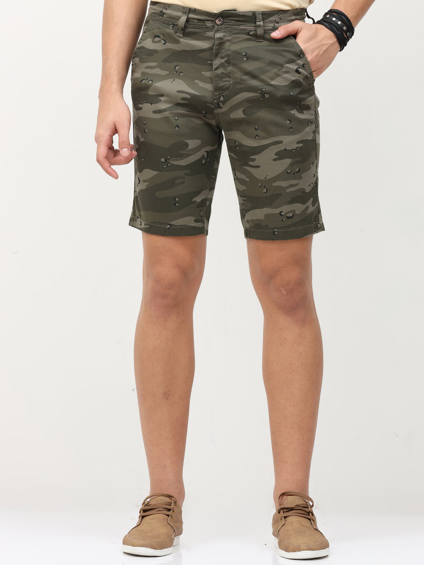 Olive Flatfront Slim Shorts