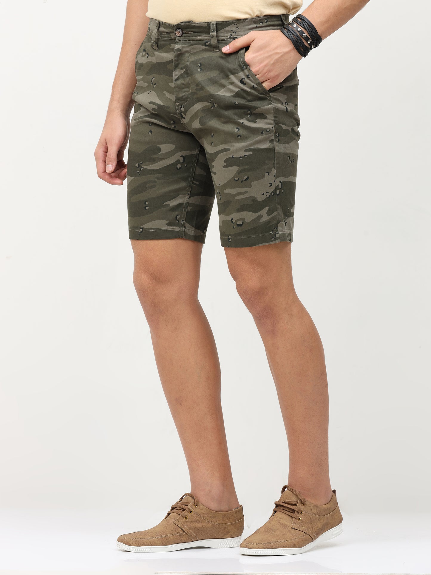 Olive Flatfront Slim Shorts