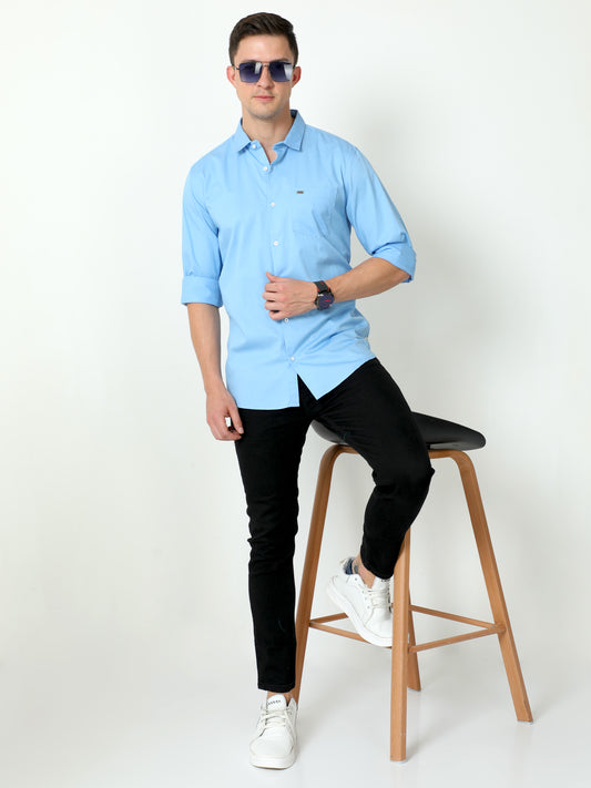 Urbaro Blue Full Sleeve Plain Shirt