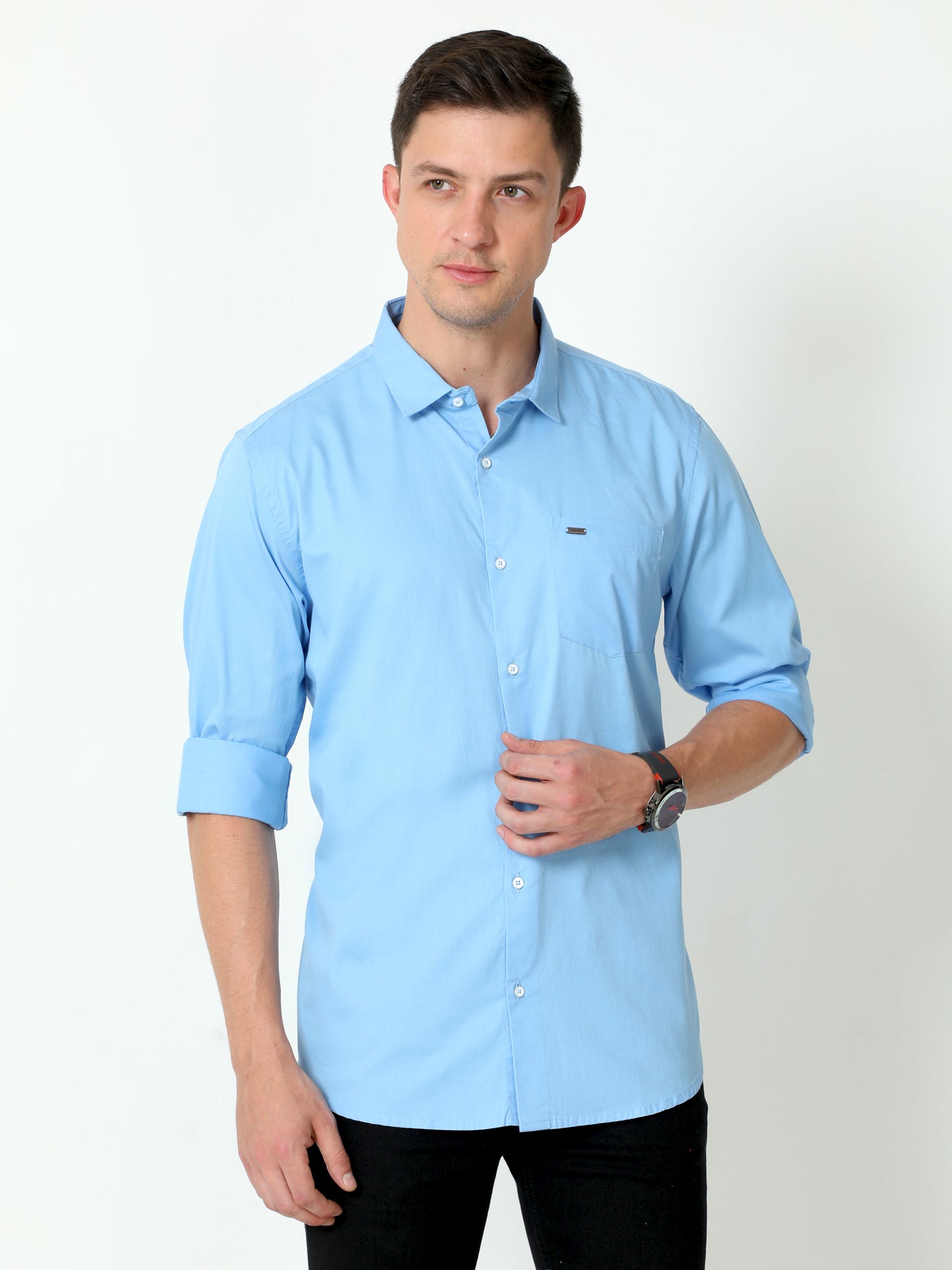 Urbaro Blue Full Sleeve Plain Shirt