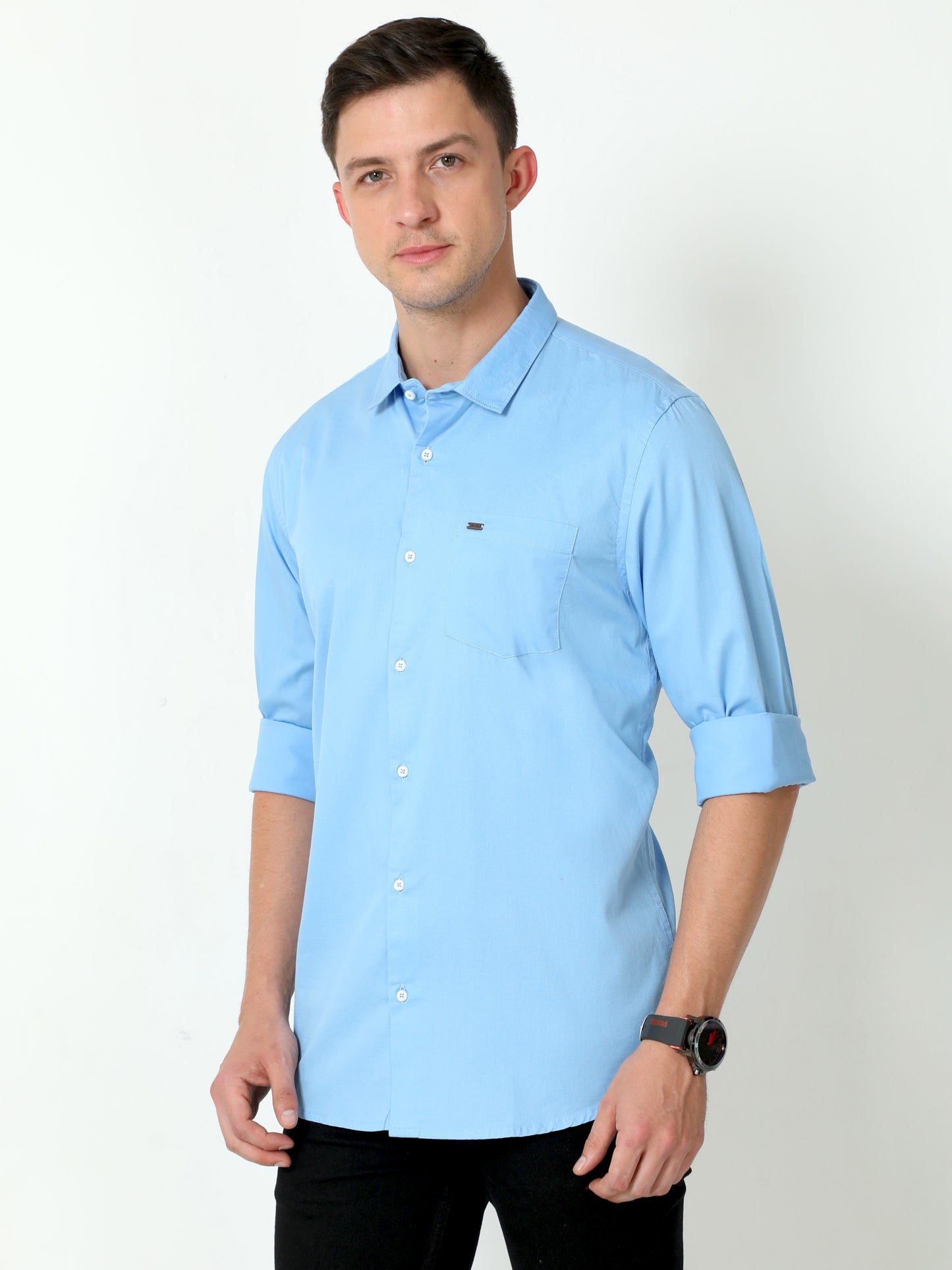 Urbaro Blue Full Sleeve Plain Shirt