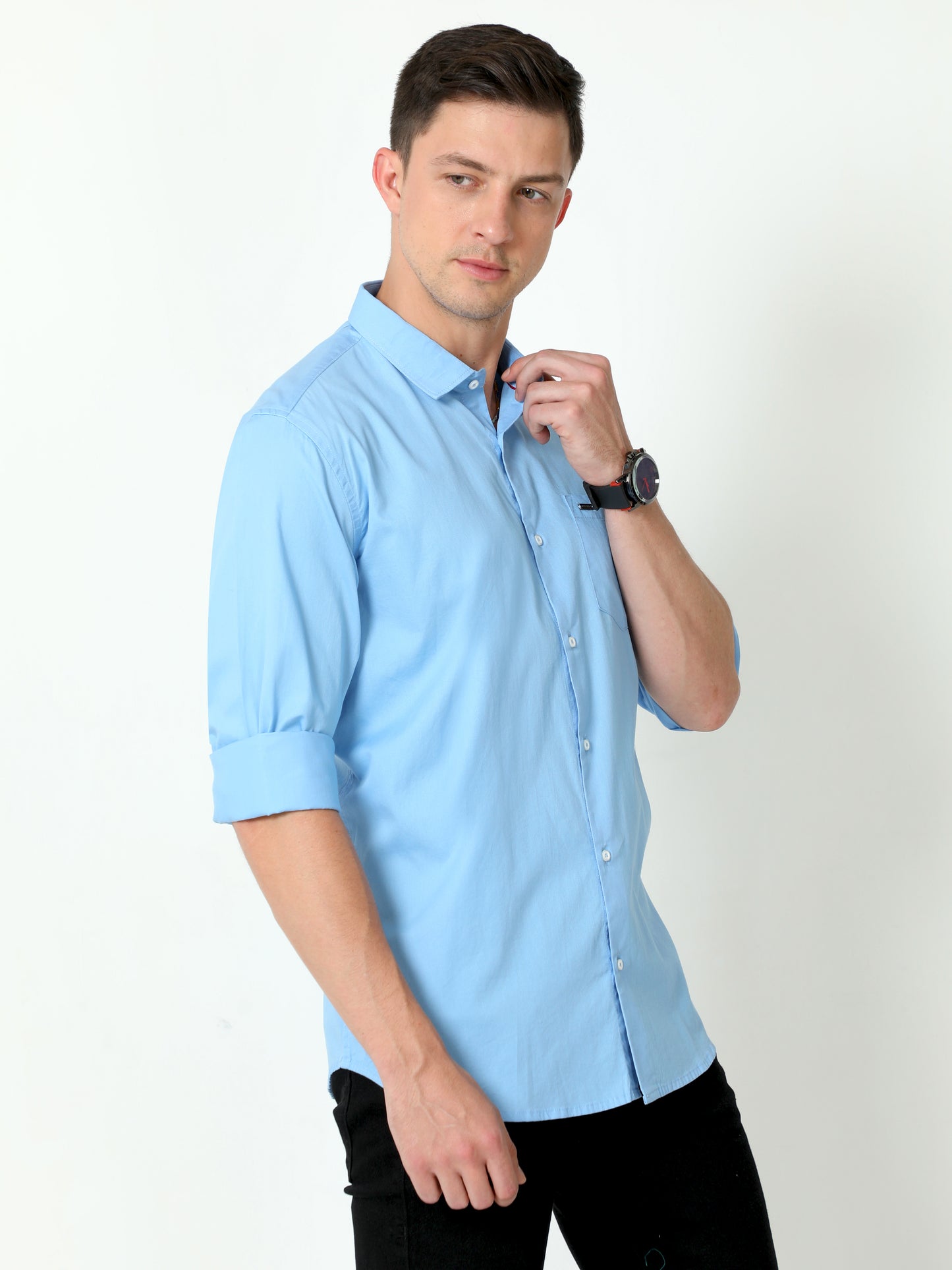 Urbaro Blue Full Sleeve Plain Shirt