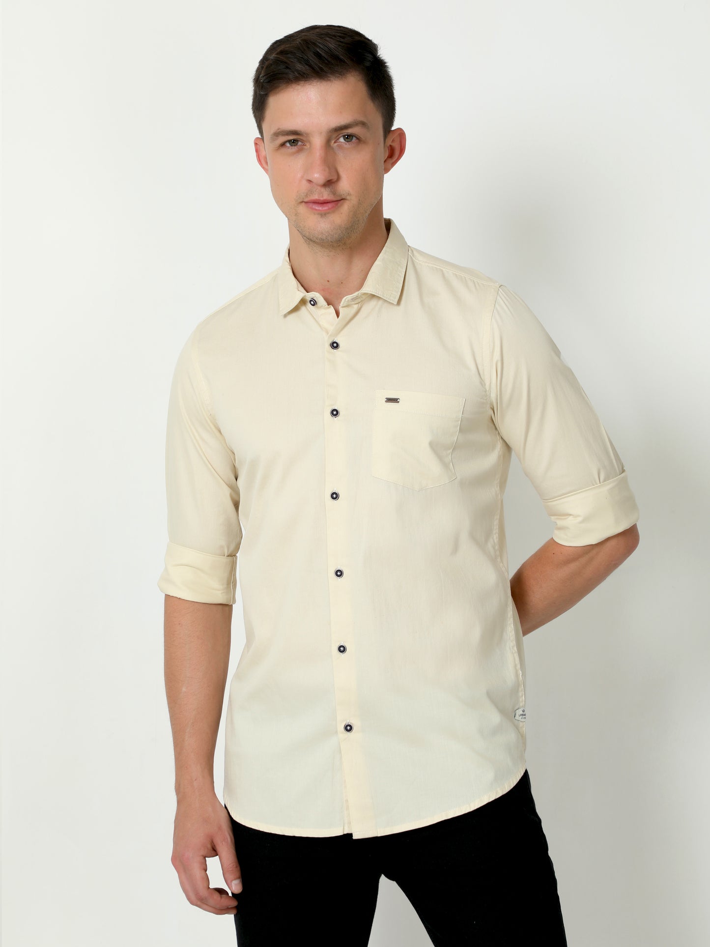 Urbaro Beige Full Sleeve Plain Shirt