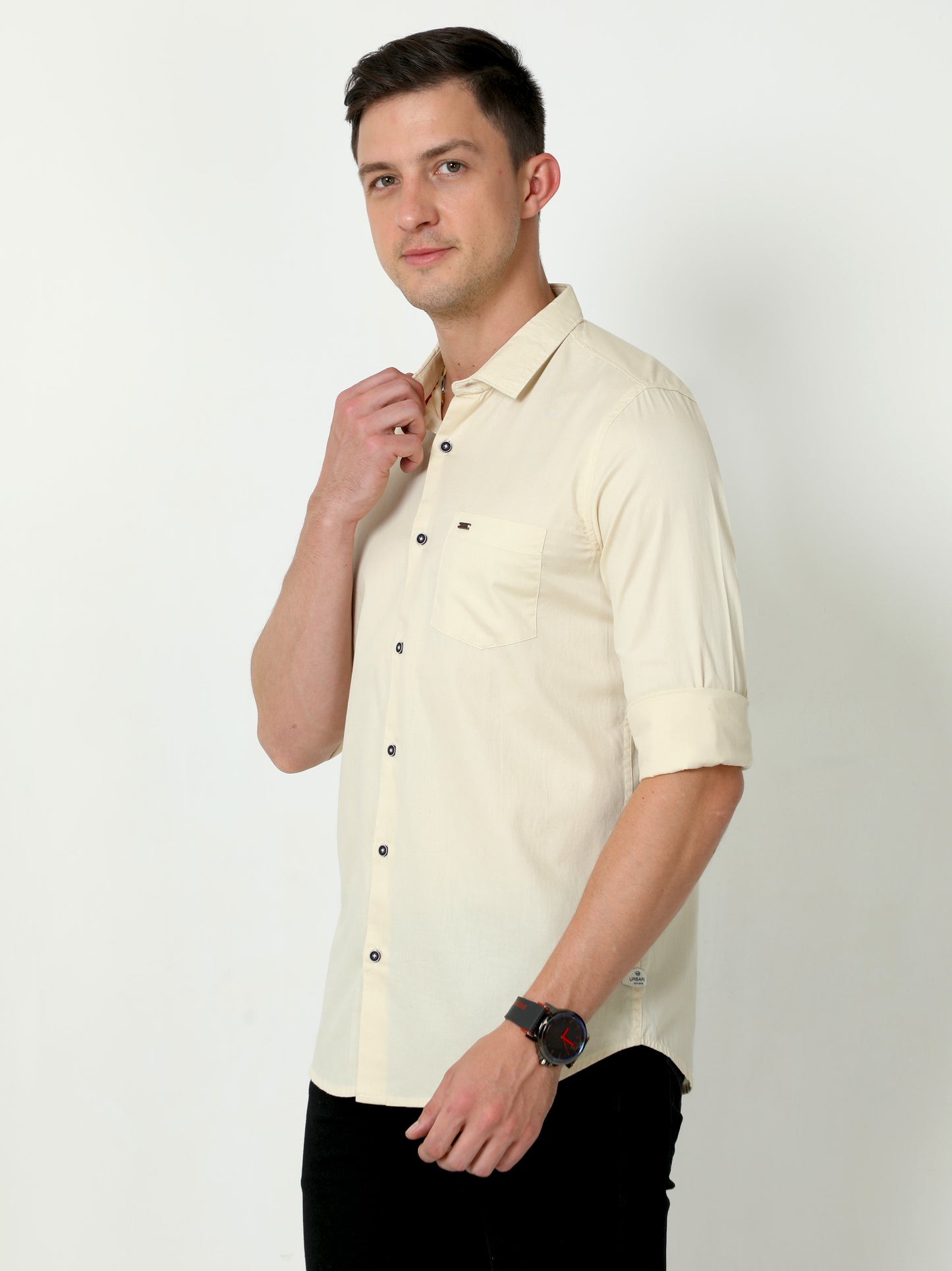 Urbaro Beige Full Sleeve Plain Shirt