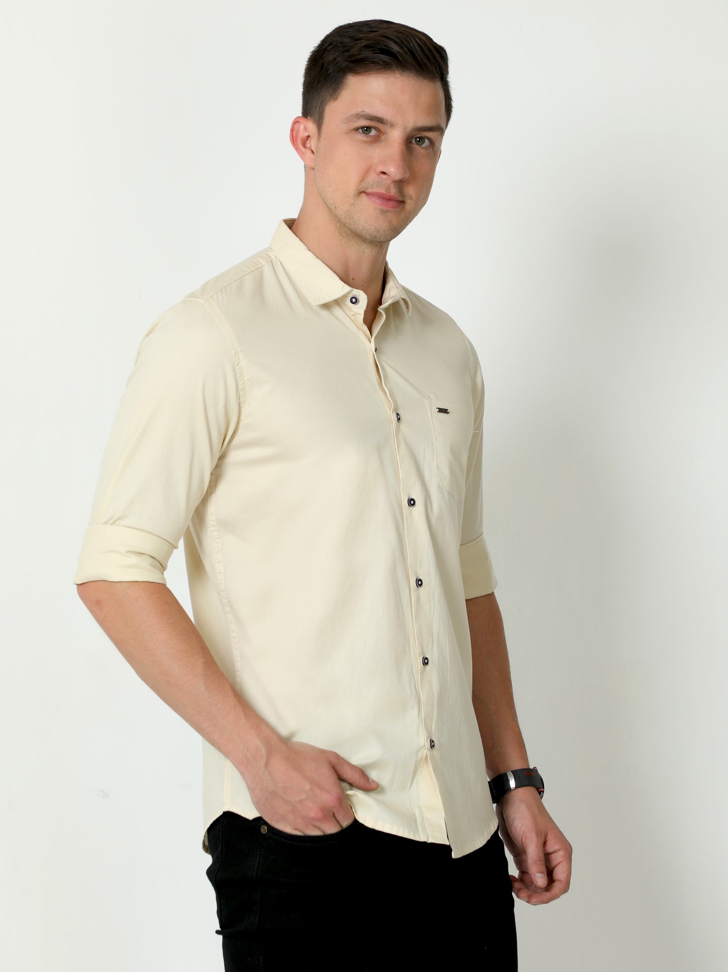 Urbaro Beige Full Sleeve Plain Shirt