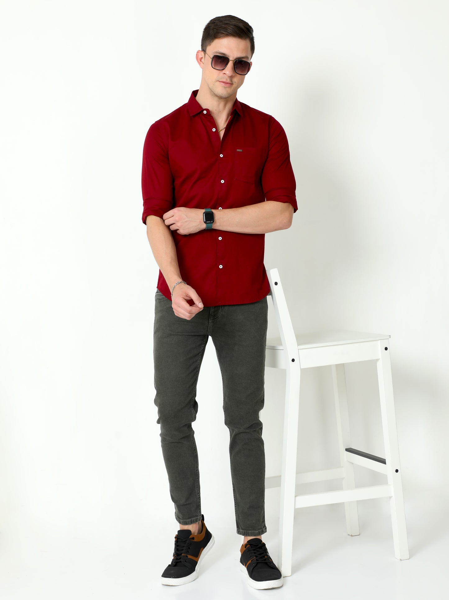 Urbaro Maroon Full Sleeve Plain Shirt