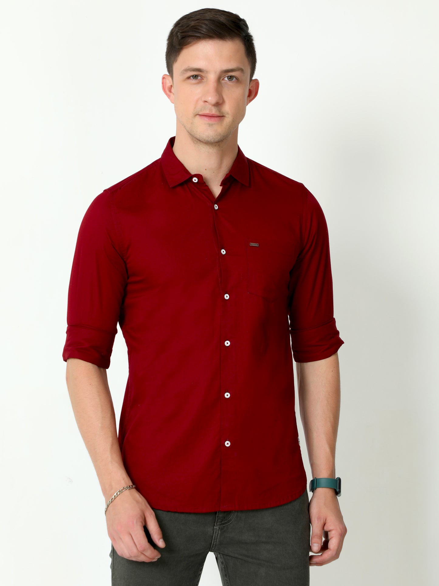 Urbaro Maroon Full Sleeve Plain Shirt