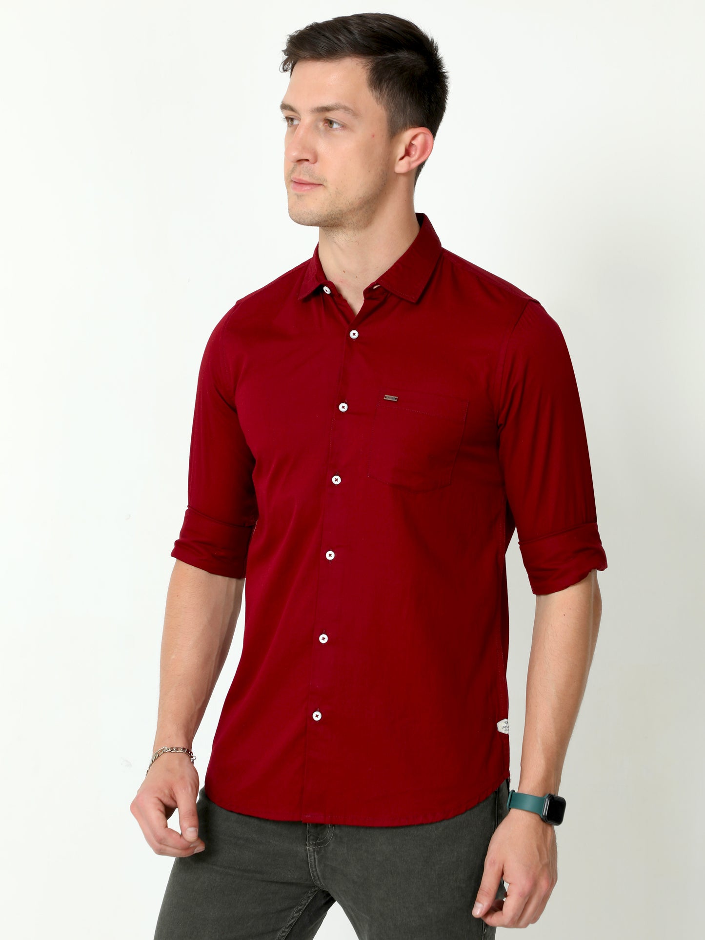 Urbaro Maroon Full Sleeve Plain Shirt