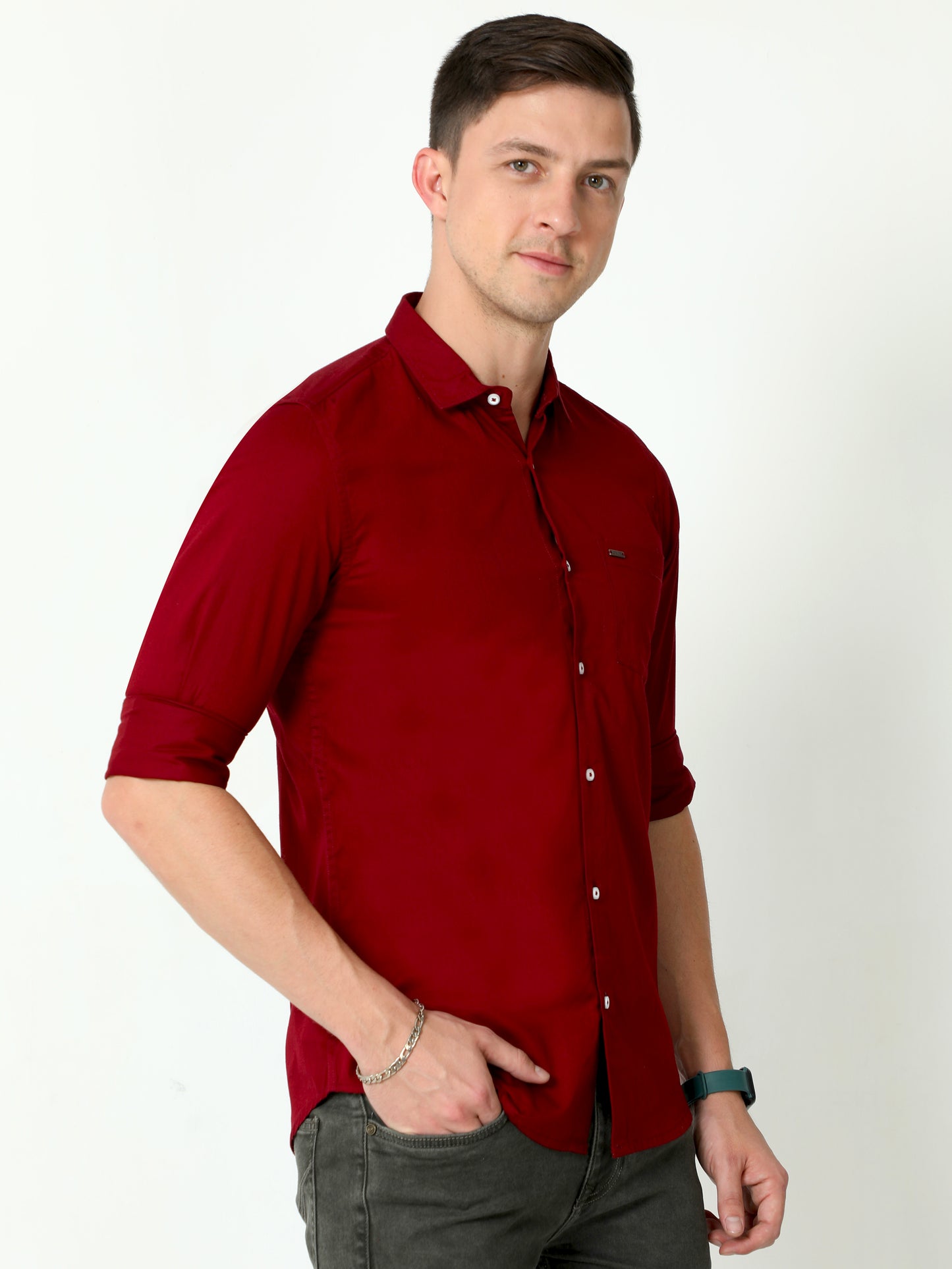 Urbaro Maroon Full Sleeve Plain Shirt