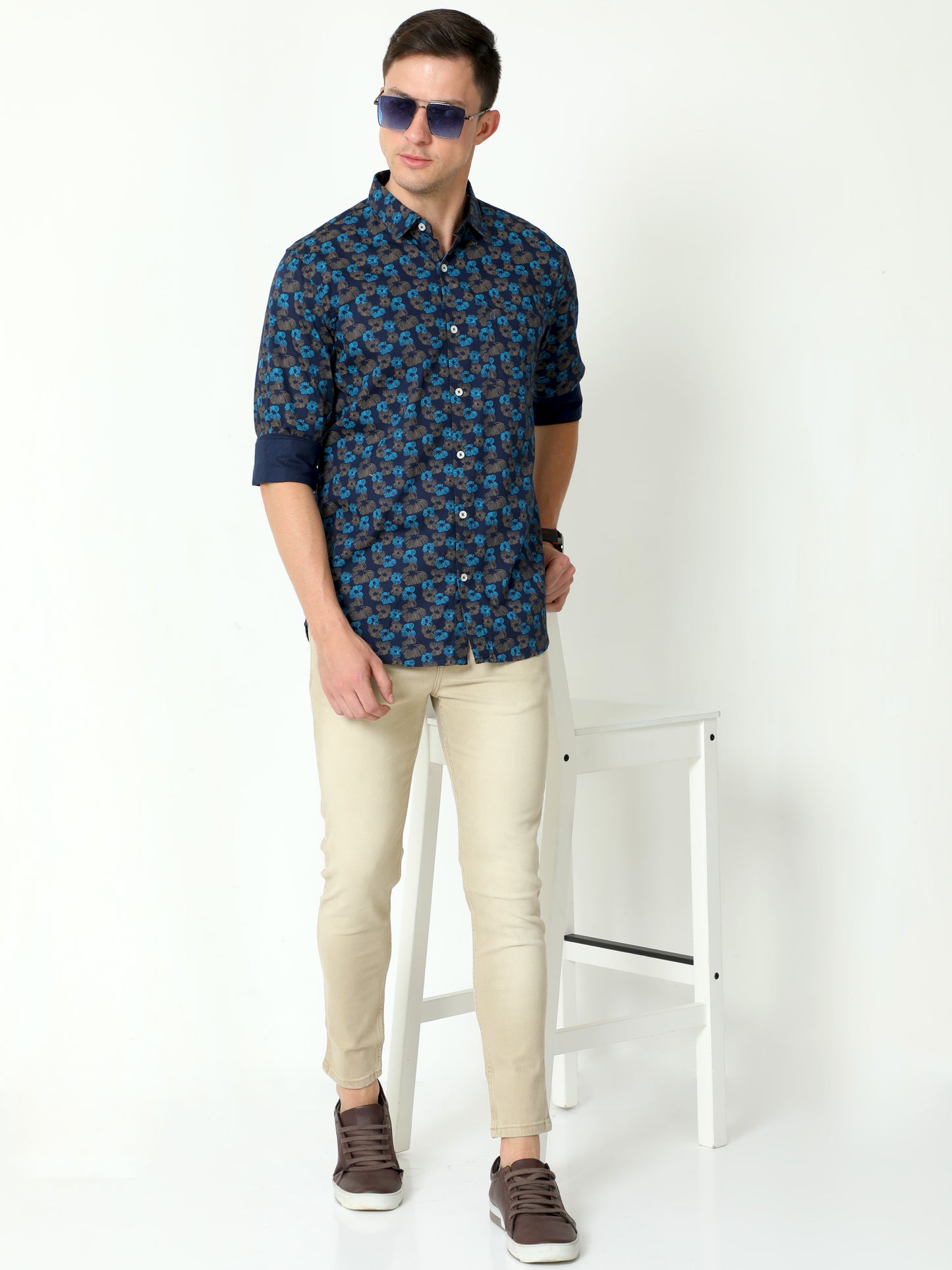 Urbaro Navy Full Sleeve Print Shirt