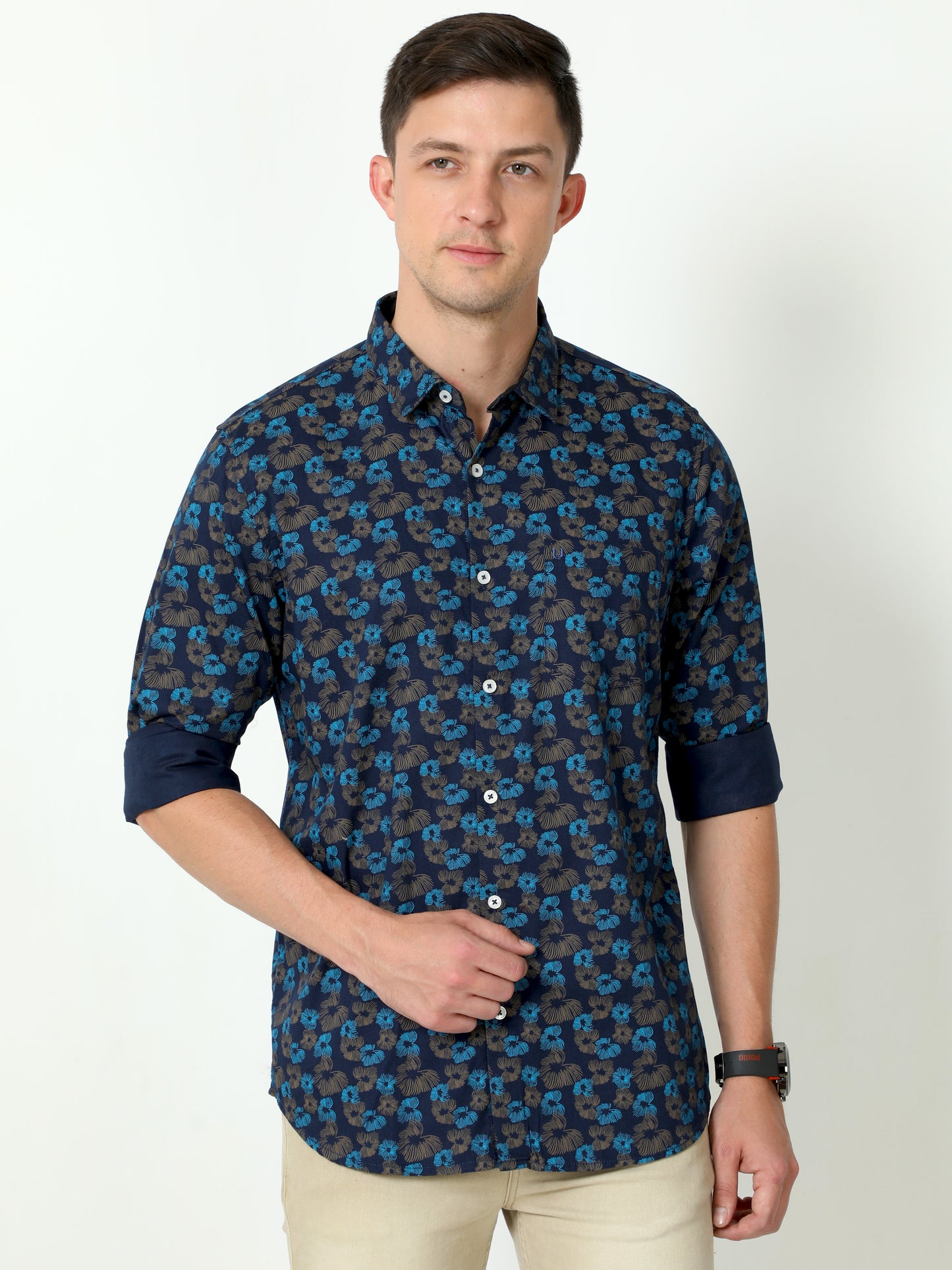 Urbaro Navy Full Sleeve Print Shirt