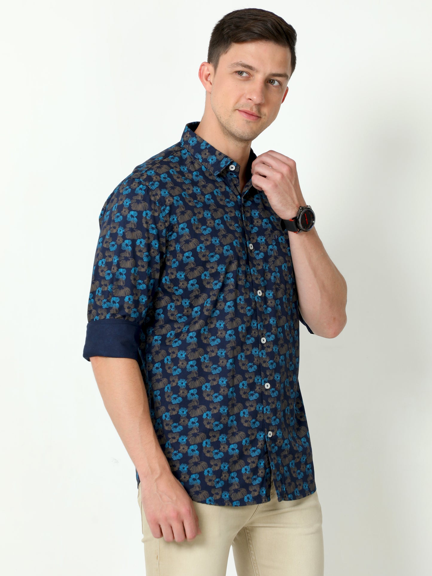 Urbaro Navy Full Sleeve Print Shirt