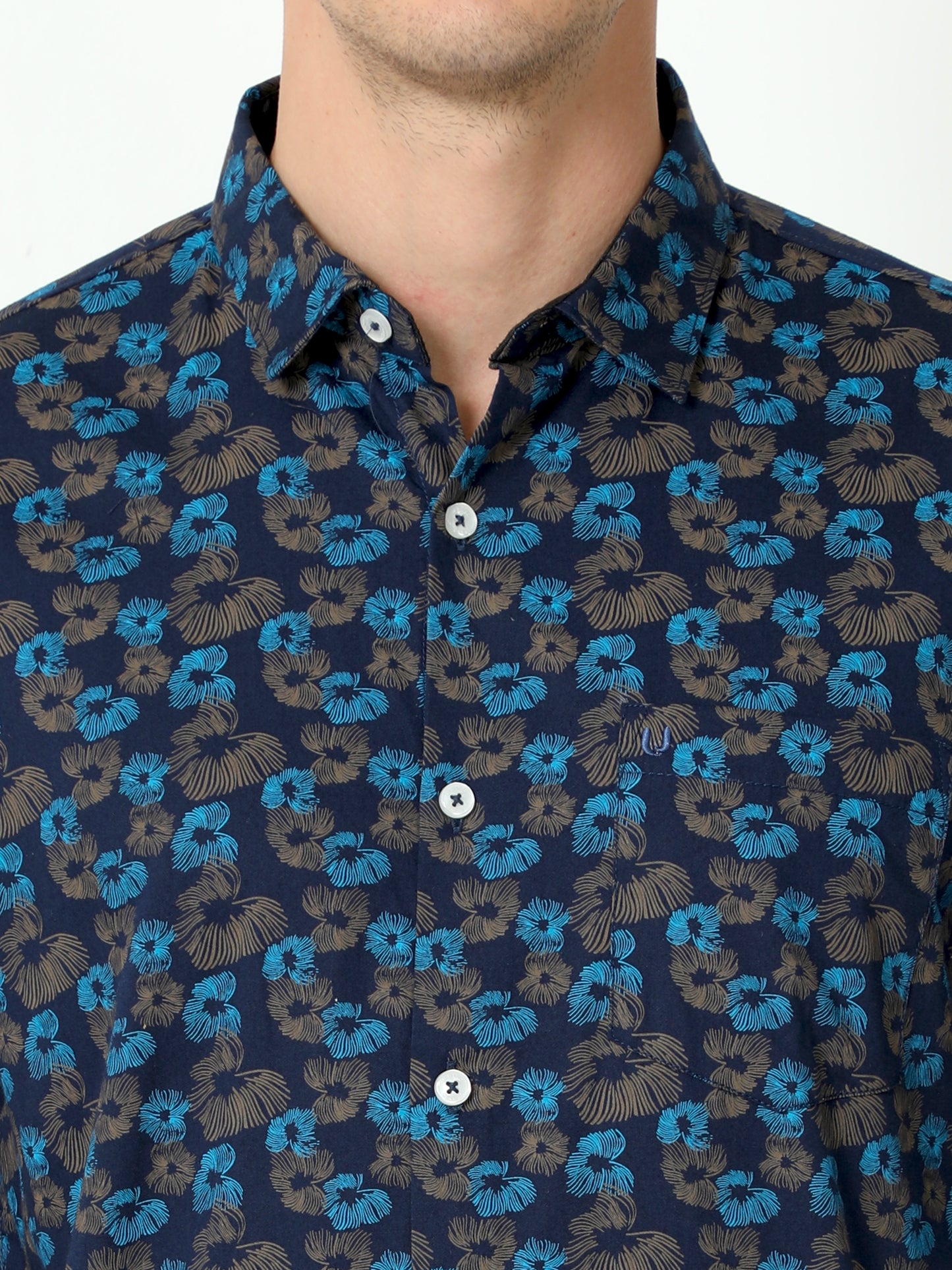 Urbaro Navy Full Sleeve Print Shirt