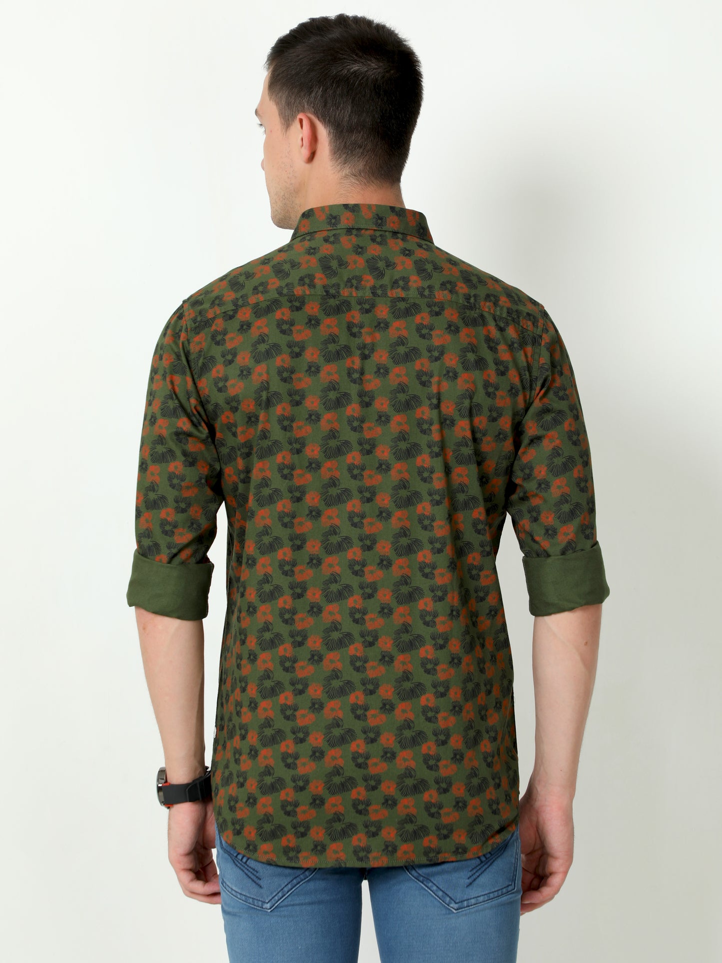 Urbaro Olive Full Sleeve Print Shirt