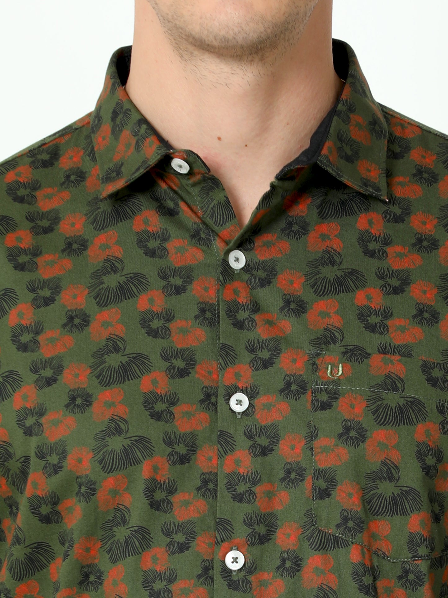 Urbaro Olive Full Sleeve Print Shirt