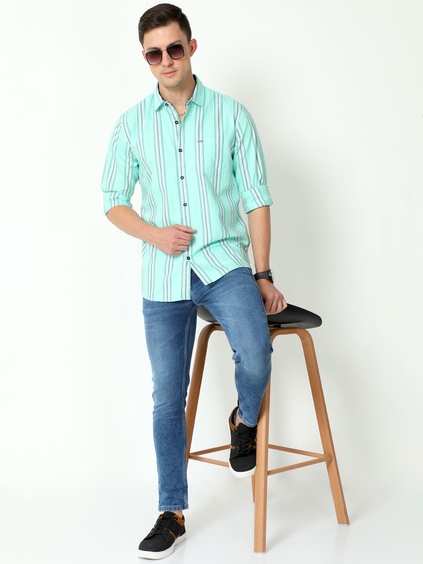 Urbaro Lt.Green Full Sleeve Stripes Shirt