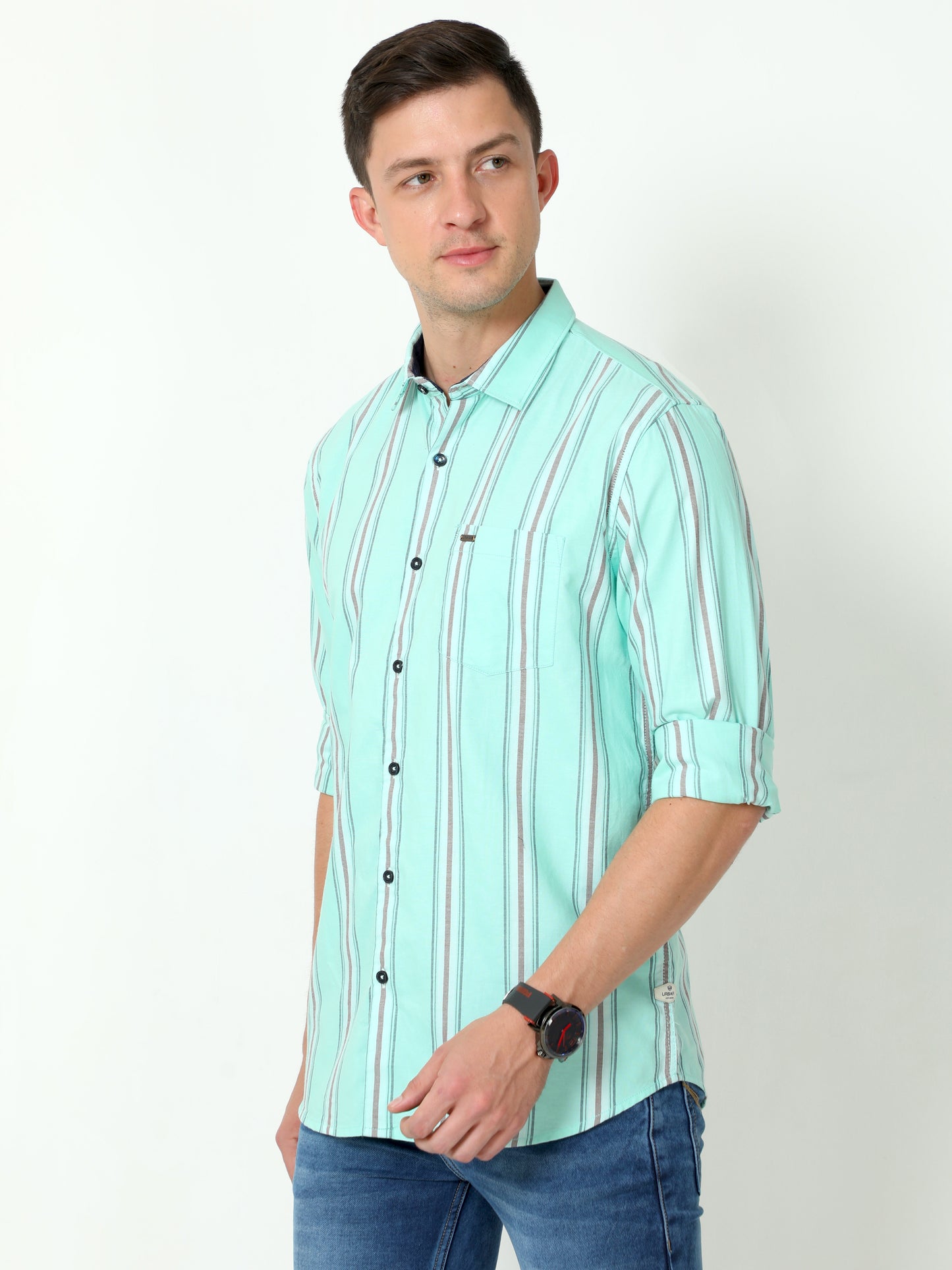 Urbaro Lt.Green Full Sleeve Stripes Shirt