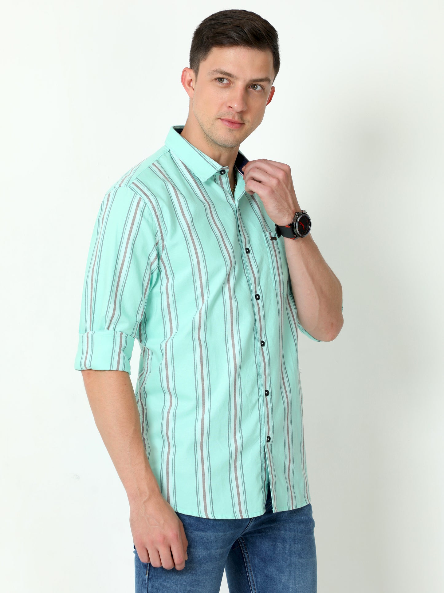 Urbaro Lt.Green Full Sleeve Stripes Shirt