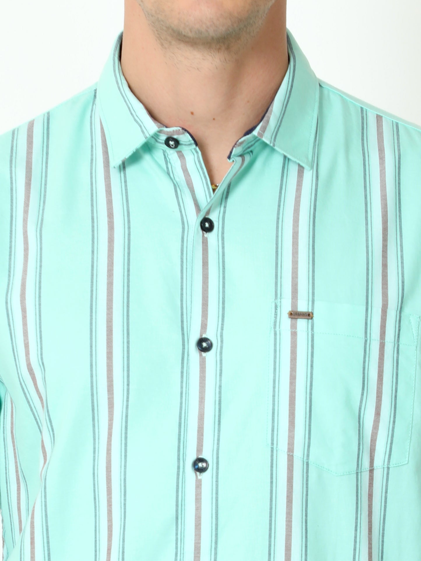 Urbaro Lt.Green Full Sleeve Stripes Shirt