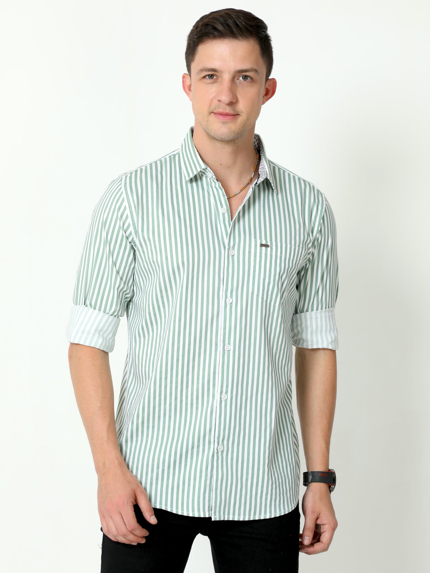 Urbaro Lt.Green Full Sleeve Stripes Shirt