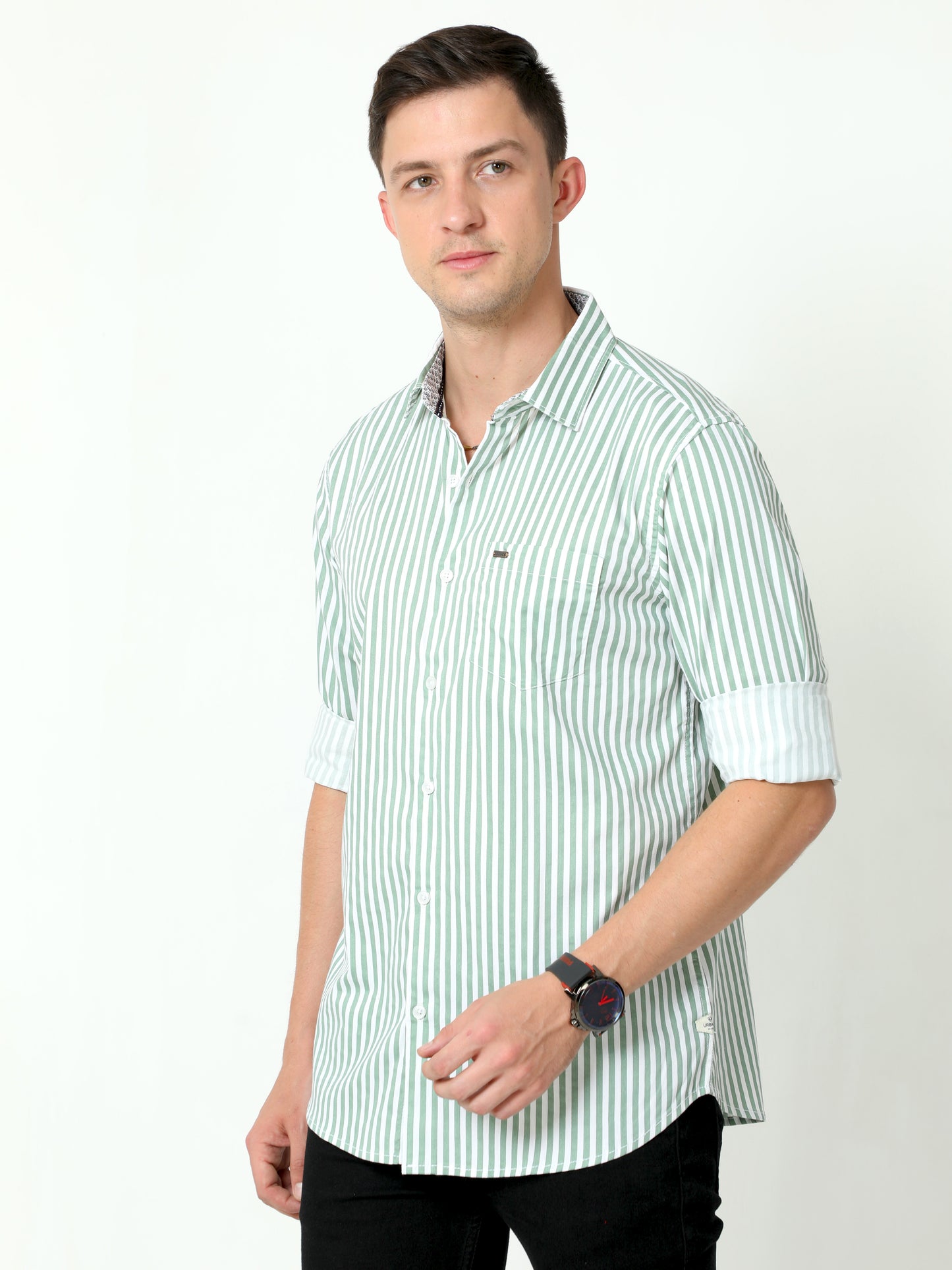 Urbaro Lt.Green Full Sleeve Stripes Shirt