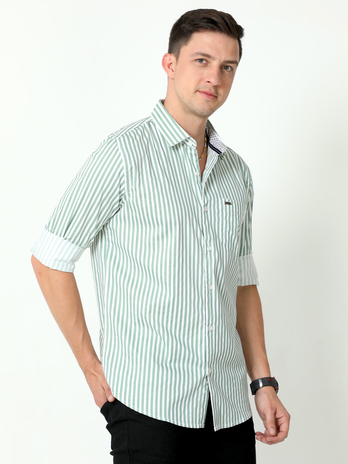 Urbaro Lt.Green Full Sleeve Stripes Shirt