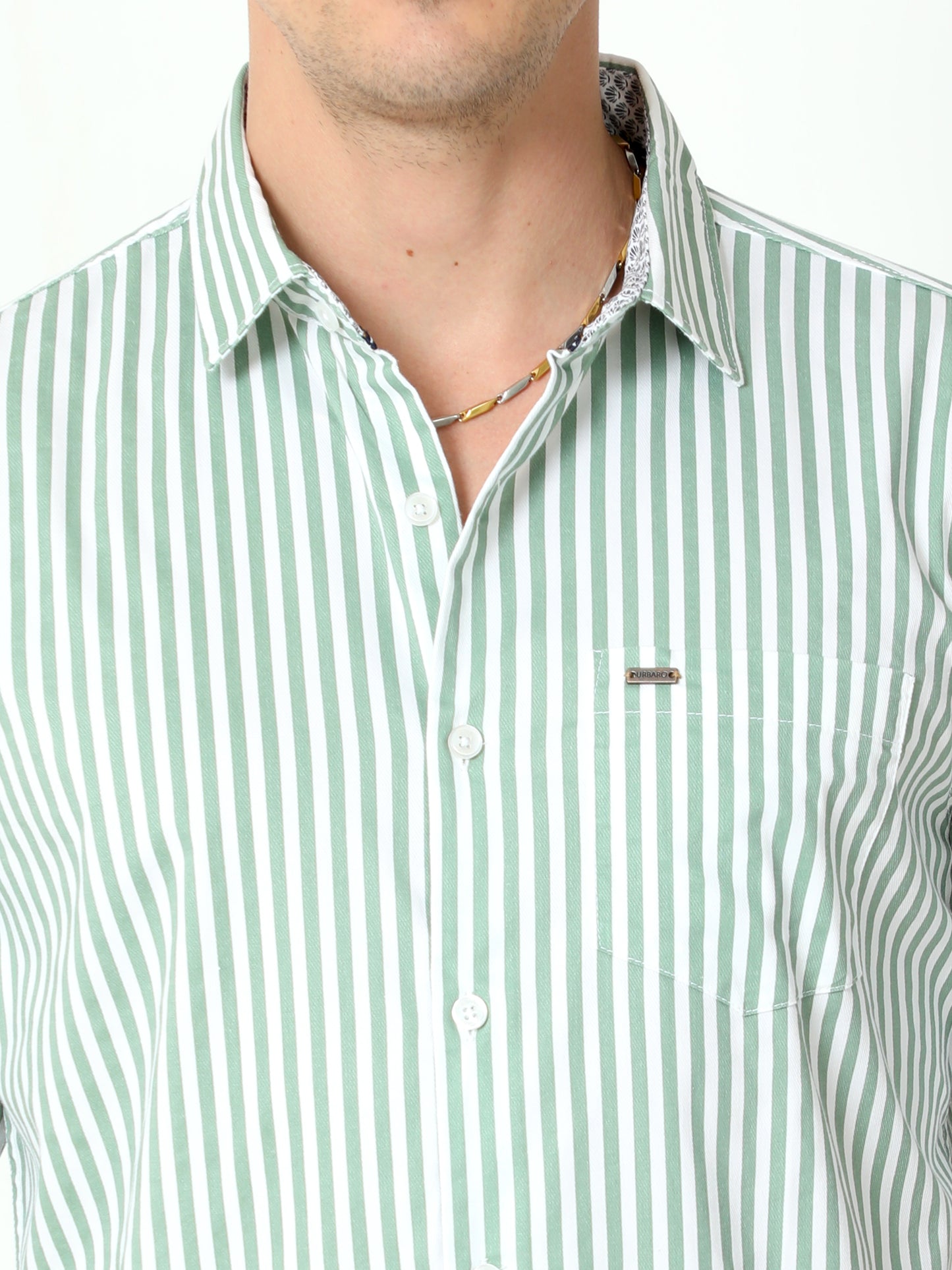 Urbaro Lt.Green Full Sleeve Stripes Shirt